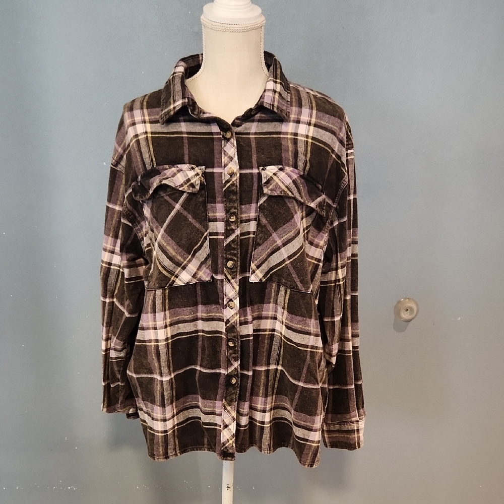 Arizona Jean Co. Plaid Thick Flannel Button Down Long Sleeve Shirt